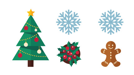 Naklejka premium Flat Design Christmas Icon Set with Tree and Snowflakes