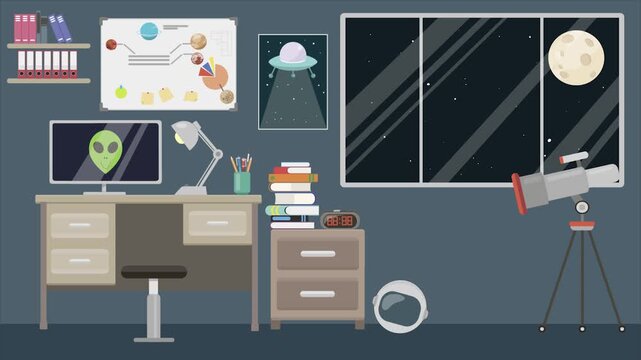 Animated 2D flat design background scene of a Children Room