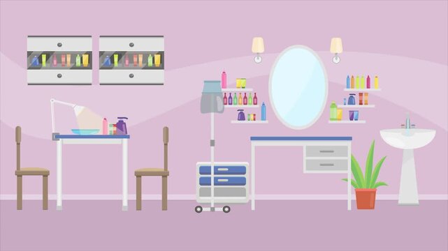 Animated 2D flat design background scene of a Beauty Salon