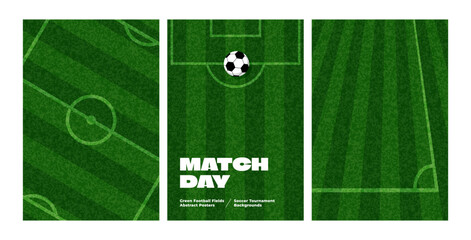 Naklejka premium Soccer Field Grass Pattern with Ball and Realistic Green Turf Texture. Top View of Football Pitch with White Lines. Vector Realistic Sport Stadium Ground Texture for Football and Soccer Games.