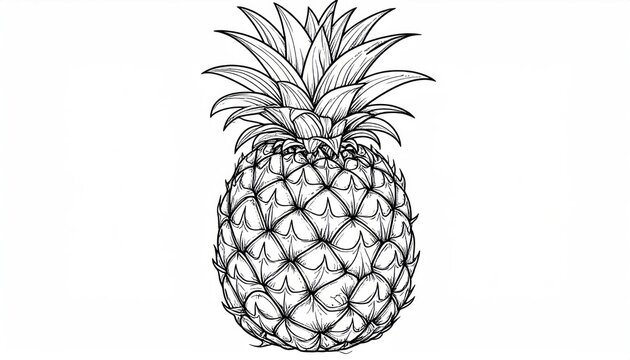 Intricate pineapple fruit line art botanical illustration.
