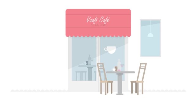 Animated 2D flat design background scene of a Cafe