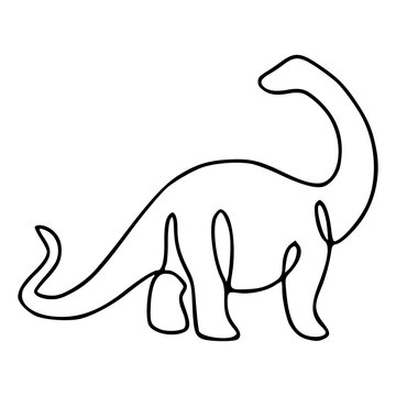 minimalist brachiosaurus continuous line art, elegant dinosaur sketch illustration