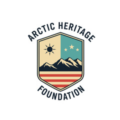 Naklejka premium Arctic heritage foundation shield logo with mountains.