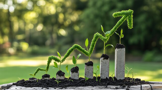 Green plant growth on coin stacks showing financial success and investment progress