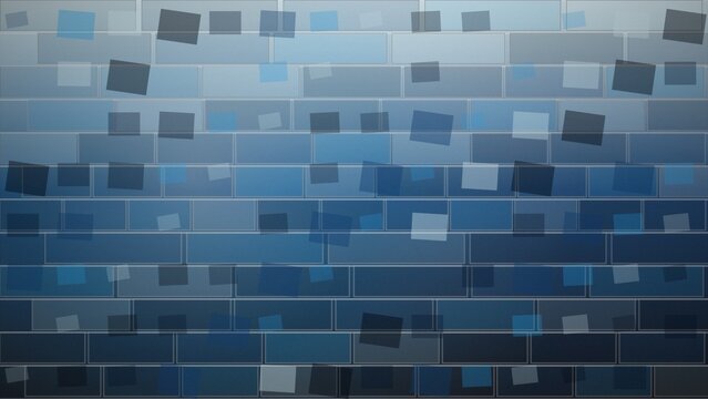 Abstract blue brick wall pattern with overlayed squares