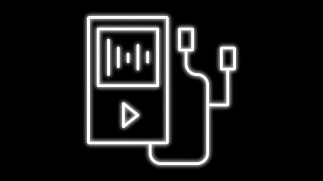 Neon Music Icons - MP3 Player, Microphone, Guitar, and Notes.