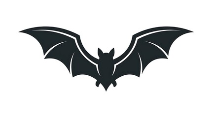 Fototapeta premium Black bat silhouette with spread wings on white background