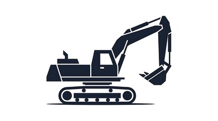 Naklejka premium Black silhouette of a modern excavator construction vehicle on white background