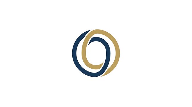 Minimalist abstract circular logo design with interlocking gold and navy blue rings on white background