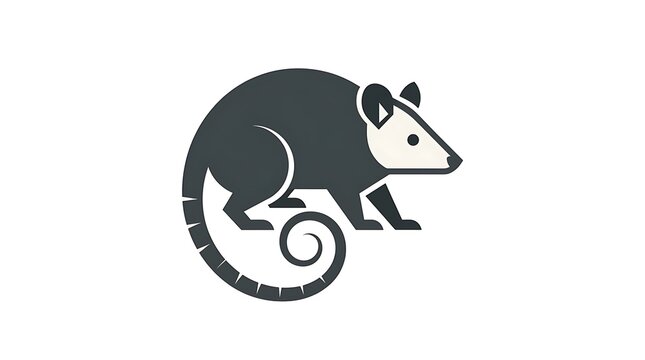Simple minimalist illustration of a possum with curled tail on white background