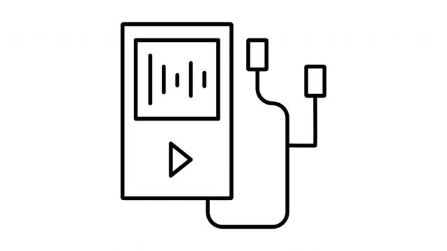 Simple Line Art Icon of a Portable Music Player with Headphones.