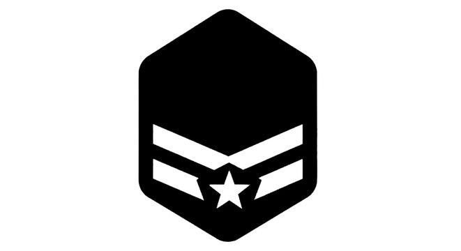 Minimal black silhouette icon, simple flat vector, bold black shape, no, no shading air force staff sergeant rank insignia icon on a, flat icon style