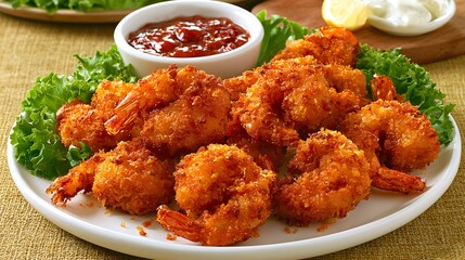 Fototapeta premium Crispy Shrimp Torpedo Breaded With Panko Abstract Art Photo