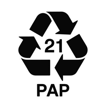 PAP 21 plastic recycle symbol icon vector, packaging identification mark for recycling systems, sustainability and waste management.