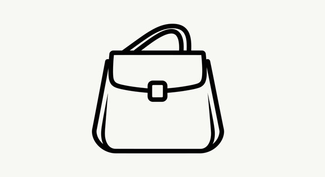 Elegant black outline handbag icon, stylish women's fashion accessory. Simple vector illustration of a classic purse for design.