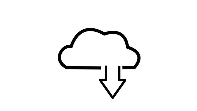 Cloud computing data transfer icon 2D animation with upload and download arrow transition on white background