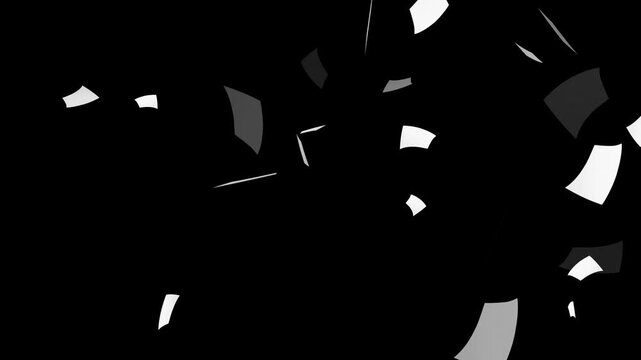 white paper animation black background. paper falling down animation. 