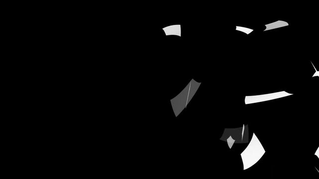 white paper animation black background. paper falling down animation. 