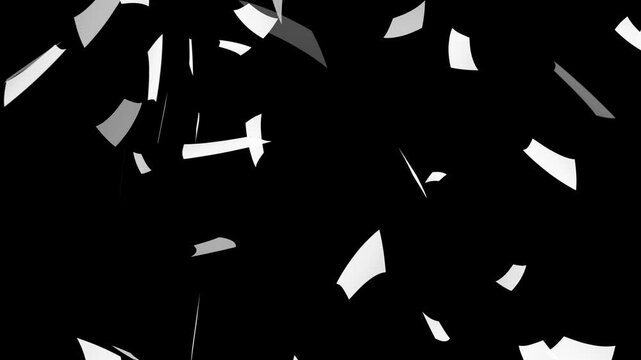 white paper animation black background. paper falling down animation. 