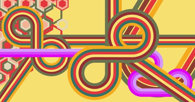 Retro 70s Background animation with Groovy 1970s art video. Minimalistic Vintage design, old-fashioned color artwork.