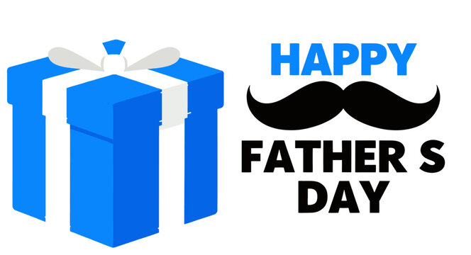 Celebrate Father's Day with a Blue Gift Box and a Stylish Mustache Graphic