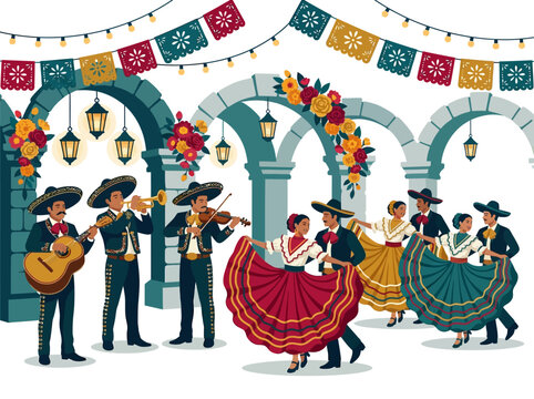 Mexican Fiesta Celebration with Mariachi Musicians and Folklorico Dancers