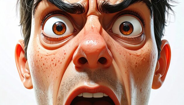 Extreme Close-Up of a Mans Face Expressing Shock and Disbelief.