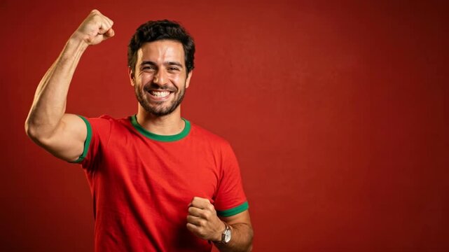 Portuguese Soccer fan Celebrating Victory in Red and Green tshirt
