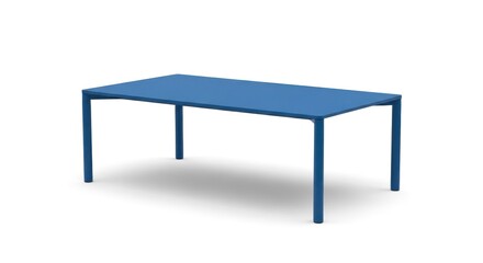 Fototapeta premium Minimalist blue rectangular wooden table on white background.