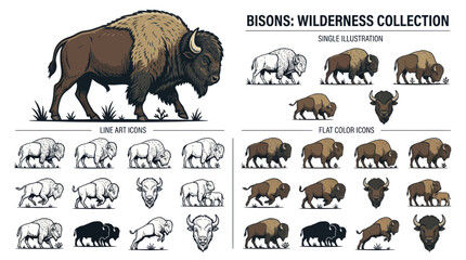 American bison buffalo icon set for wilderness and nature design © Giesel