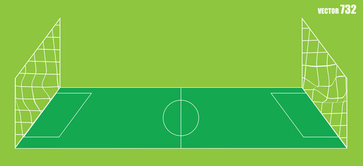 Soccer field layout design featuring marked pitch with nets and white lines on green grass. © Ai Gallerybd