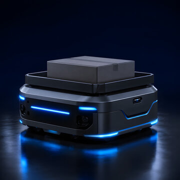 Automated Warehouse Robot for Smart Logistics in Futuristic 3D Render