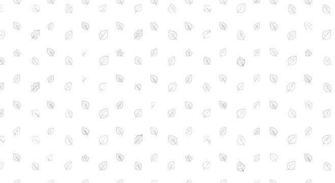 Sparse seamless pattern of tiny leaf line art icons evenly distributed on a clean white background, ideal for fabric.