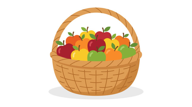 Simple wicker basket containing a variety of fresh apples.