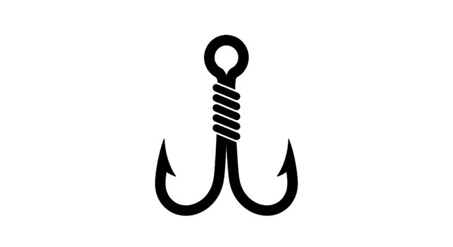 Minimal black silhouette icon, simple flat vector, bold black shape, no, no shading fishing hook on a, flat icon style