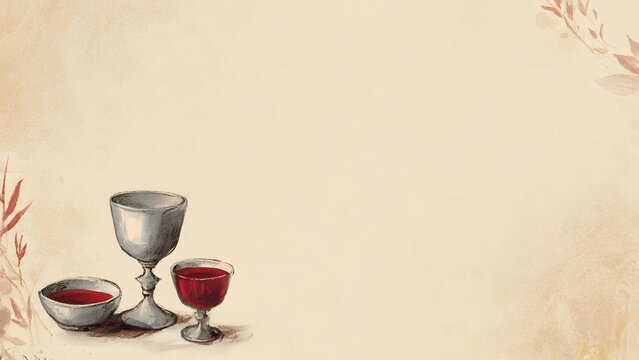 Illustrated vintage background with kiddush cup and wine for rituals