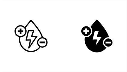 Medical blood drop line icon  set. with positive and negative symbols and energy bolt. Suitable for healthcare, blood testing, medical diagnostics, and health technology concepts. © bang