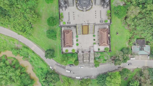 Mausoleum of Emperor Tu Duc, Hue, Vietnam &ndash; 4K Aerial Drone Footage of Royal Tomb, Ancient Architecture, Pine Forest, Temple Complex, Moat and Heritage Landscape