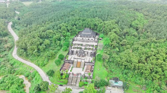 Mausoleum of Emperor Tu Duc, Hue, Vietnam &ndash; 4K Aerial Drone Footage of Royal Tomb, Ancient Architecture, Pine Forest, Temple Complex, Moat and Heritage Landscape