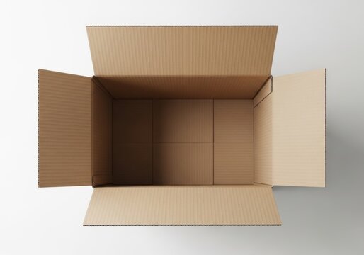 Top view of an open empty cardboard box isolated on white background