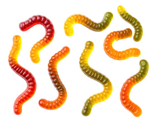 Obraz premium Colorful Gummy Worms Candy Isolated on Black
