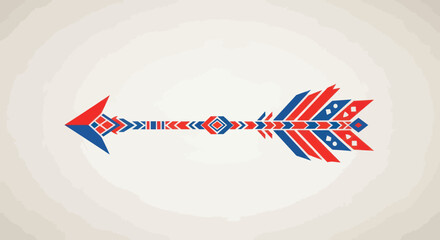 Obraz premium Ornate ethnic arrow featuring red and blue geometric tribal designs