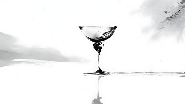 Artistic ink wash illustration of a kiddush wine cup for ritual prayer
