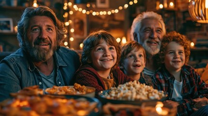 Fototapeta premium Multigenerational Family Football Viewing Night