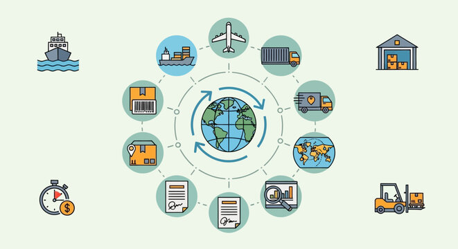 Global supply chain and logistics network.