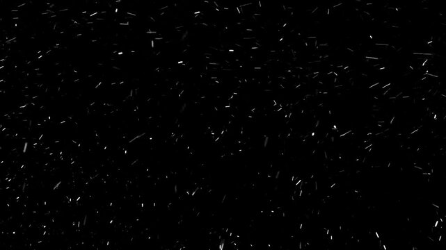 Falling snow overlay effect black background winter precipitation particles blizzard texture motion graphic element for video production