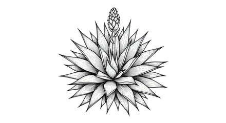Agave succulent plant with blooming flower stalk in hand drawn style © grendel