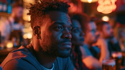 Obraz premium Sports Bar Fans Watching a Close Football Match