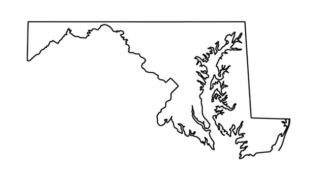 Outline Map of Maryland State USA, Geographic Shape, Vector Graphic